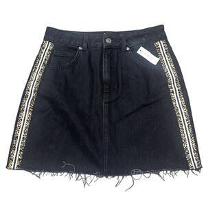 Topshop Moto Black Denim Animal Print Stripe Skirt